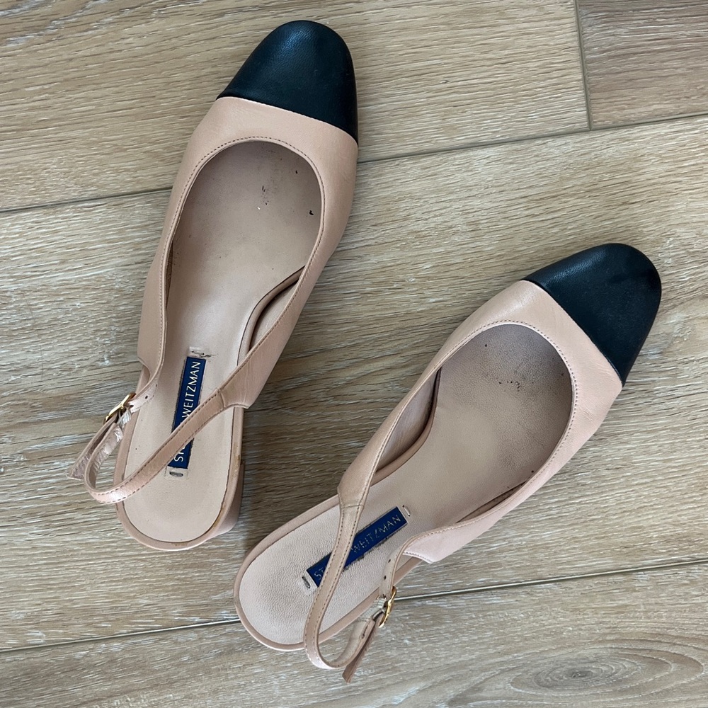Stuart Weitzman Two-Tone Nude and Black Slingback Flats